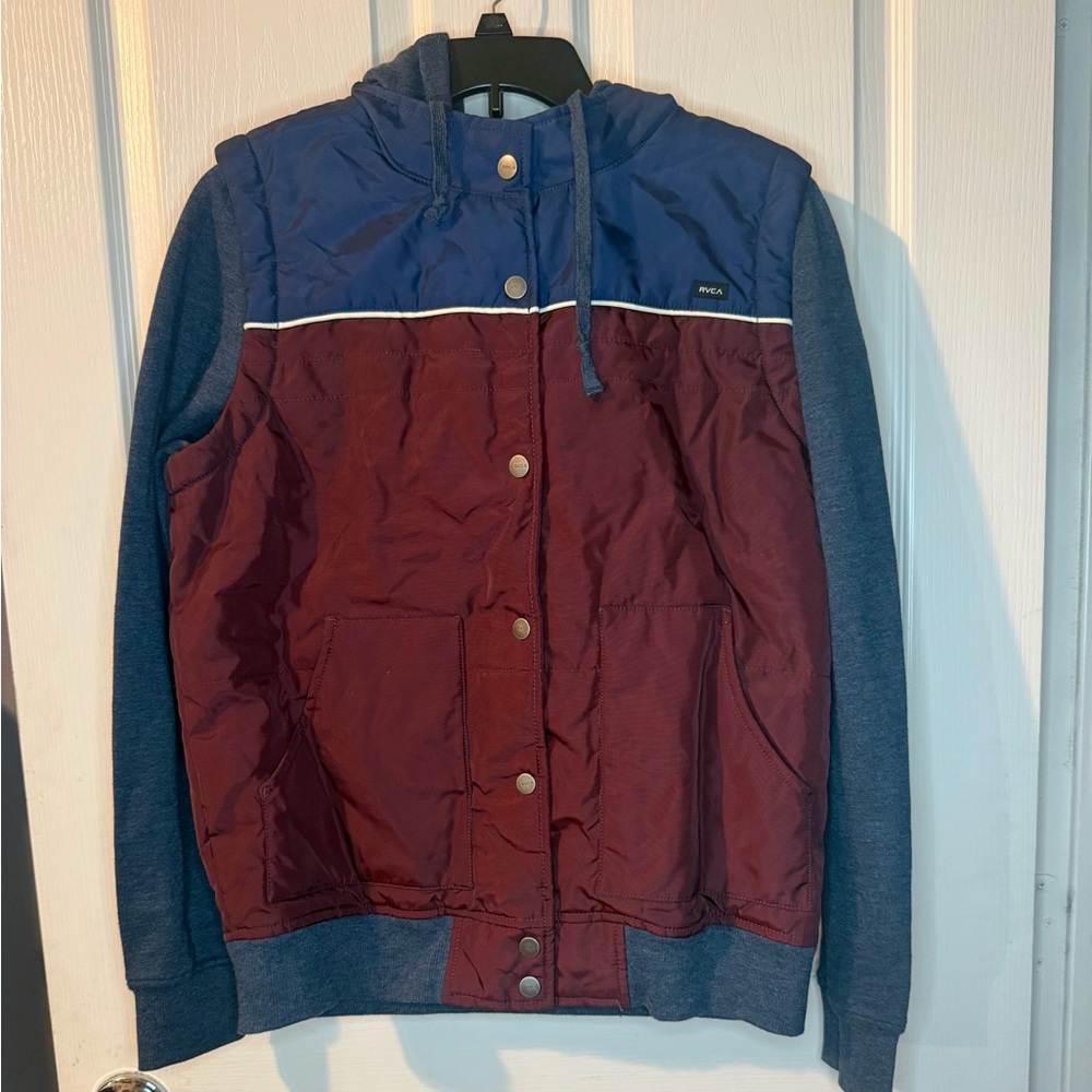 RVCA Blue and Burgundy Puffer Jacket